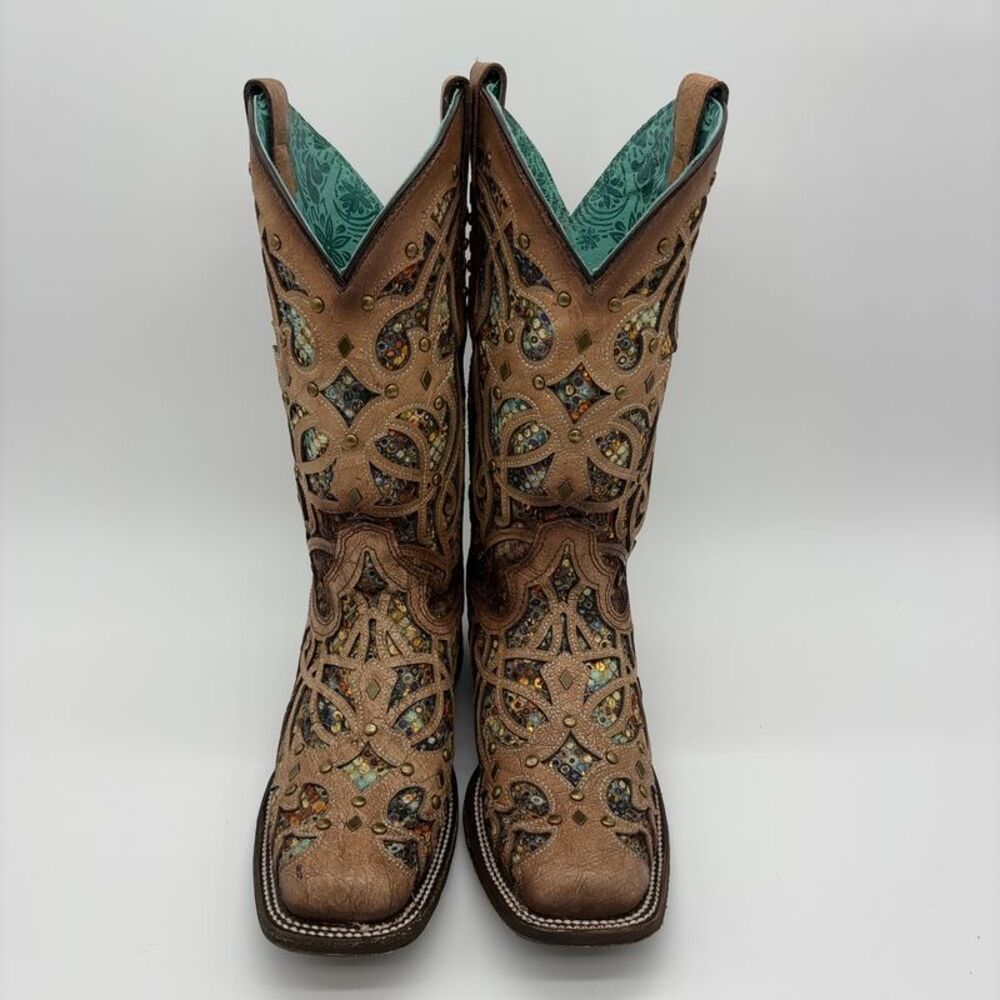 Corral Boots Studded Sequins Square Toe Boots